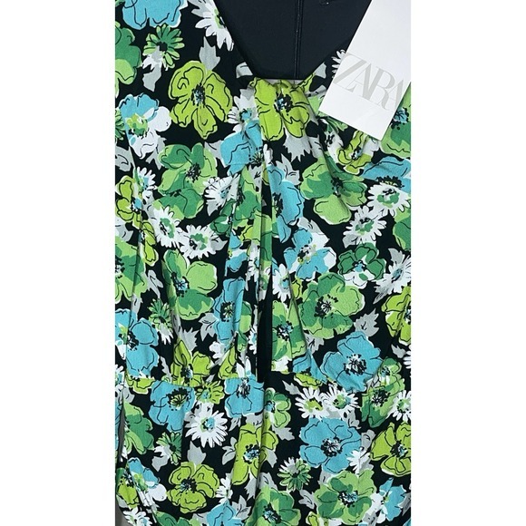 Women's‎ ZARA Floral Satin Sexy Bodysuit Blouse Sz S Black Green New With Tags - Picture 4 of 8